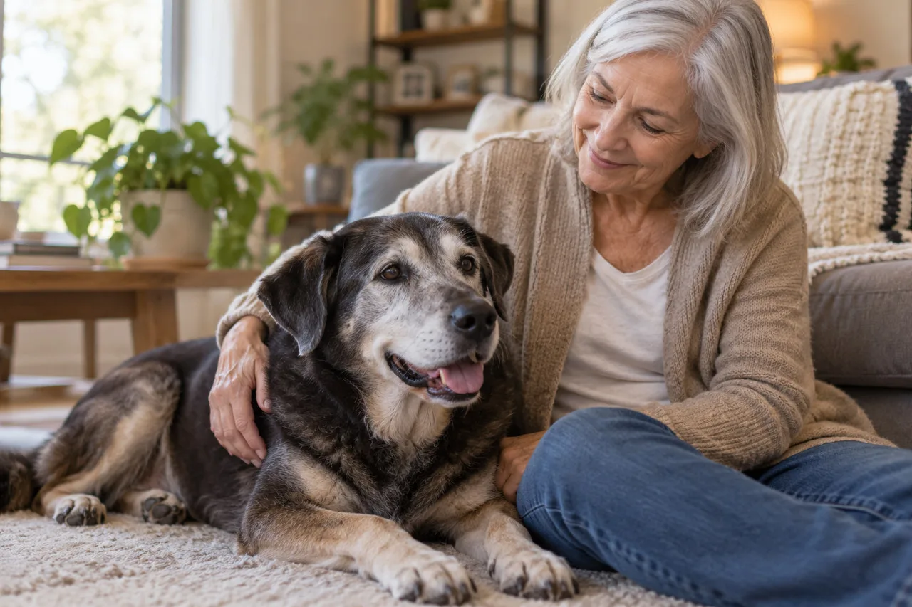 Owner beside a resting dog